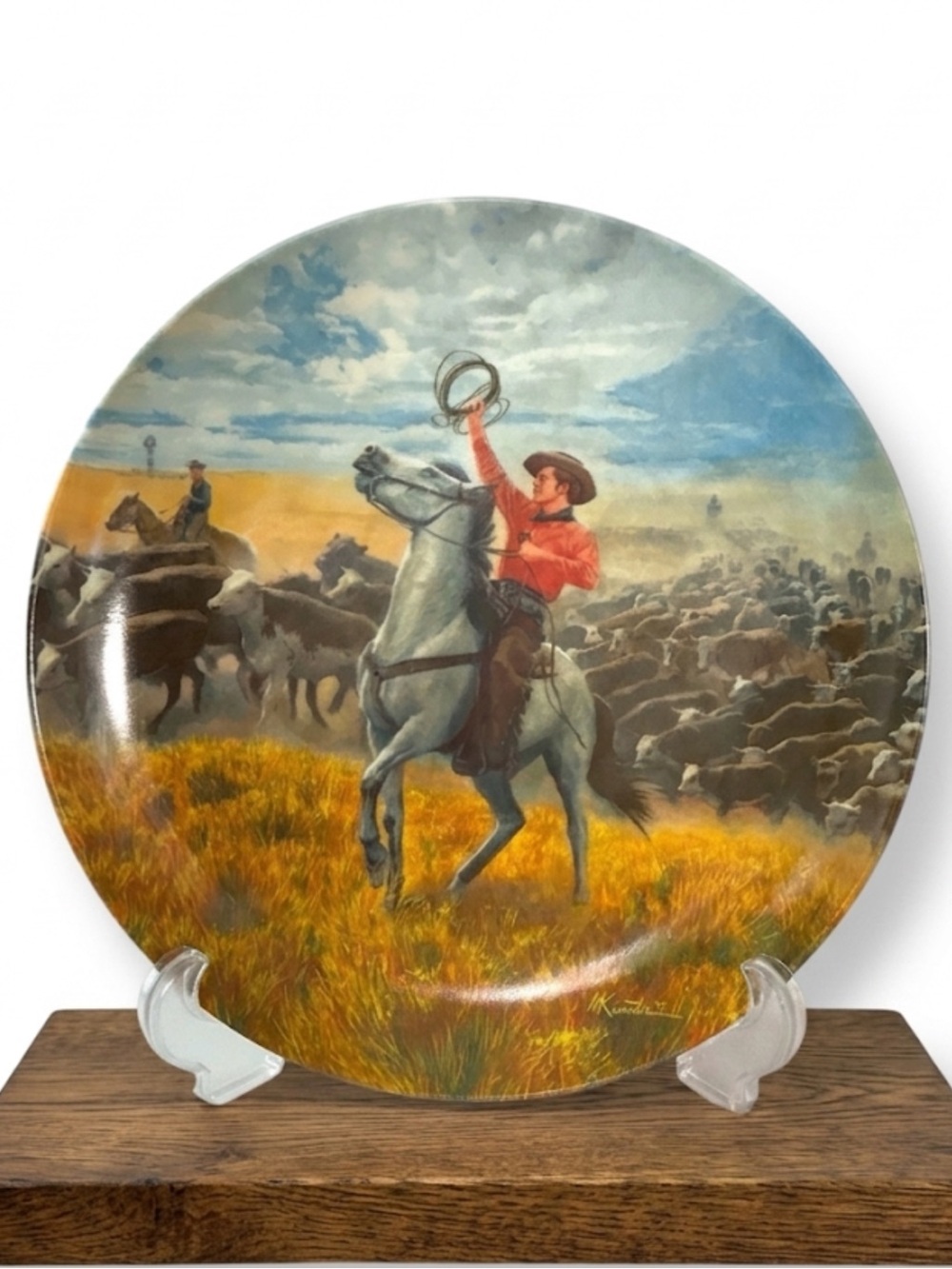 Edwin M Knowles Collectible Plate Oklahoma! Cowboy Western Scene Vintage 1986